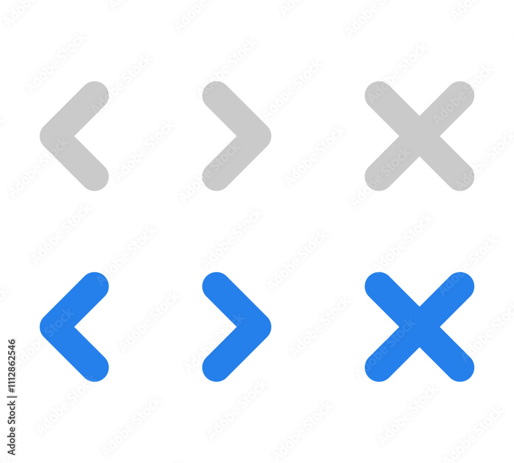 Wall mural navigation arrows buttons and x for user interface illustration set in 2 colors. vector icons in fla