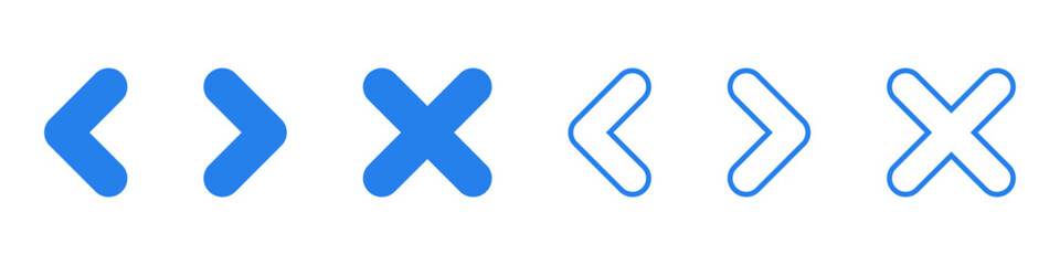 Navigation arrows and cross outlined and filled versions buttons for Your UI. Vector icons in flat style