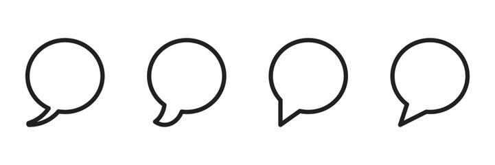 Text dialogue bubble for conversations four outlined black illustrations. Vector icons in flat style