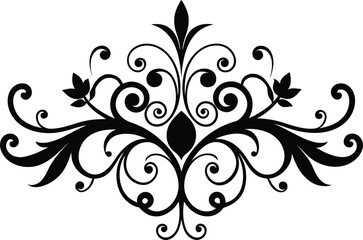 An elegant and symmetrical floral ornament in black and white vector illustration