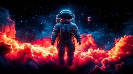 Space Explorer Amidst Fiery Nebula - made with Generative AI