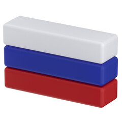 Russian flag in icon format in 3d render realistic, color blocs 3d, png