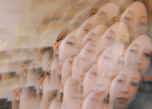 portrait of real young woman  with prism