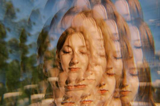 portrait of real young woman  with prism