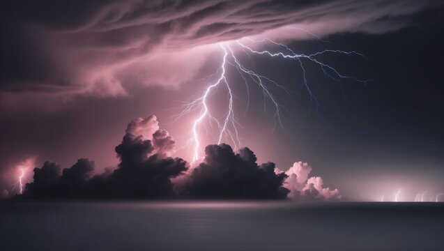 Dramatic Pink Blue Lightning Storm Cloudscape.