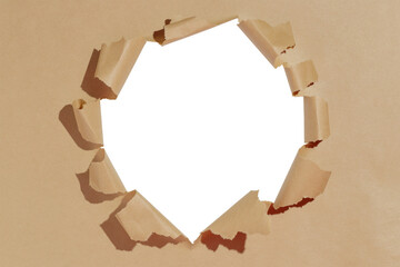 Hole in gift box, empty space for advertising text in torn paper, transparent background