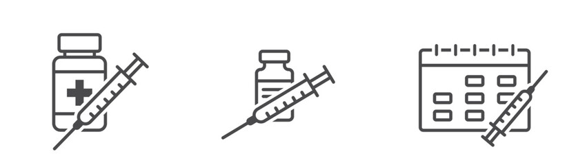 Obraz premium Vaccination line icon set. Medical schedule reminder. Health care isolated vector images in simple style