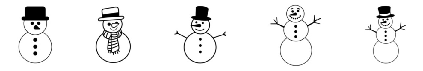 set of snowman christmas  icon collection of  holiday snowmen with festive expressions black vector 
