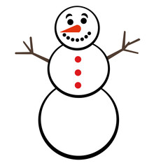 Snowman vector on white background Cute snowman wearing red Santa hat isolated on white background. Element for winter season decoration. Flat vector illustration cartoon character.