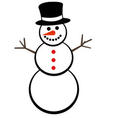 Snowman vector on white background Cute snowman wearing red Santa hat isolated on white background. Element for winter season decoration. Flat vector illustration cartoon character