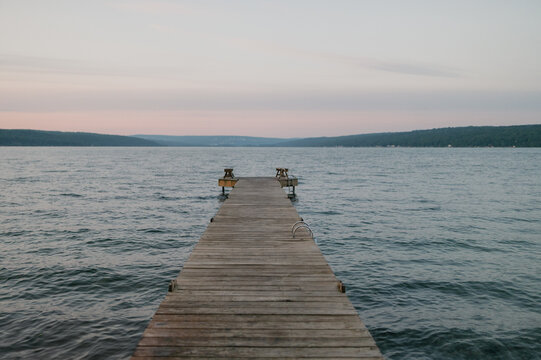 A board walk overlooking a lake
