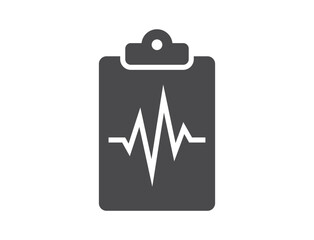 Medical history flat icon. Patient report card with cardiogram. Isolated vector image in simple style
