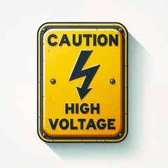 Bright Yellow "High Voltage" Warning Sign with Lightning Symbol. A Signal of Caution in Bold Yellow and Shadow.The lightning bolt on a warning sign. the ever-present balance between power and dang



