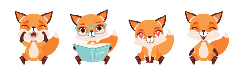 Cute Fox Character with Bushy Tail and Pretty Snout Vector Set