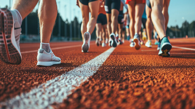 A group of athletes warming up before a track meet. stock image, hd quality, 