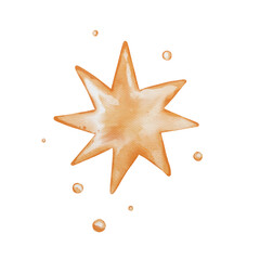 Watercolor hand drawn golden star isolated on white background. Cartoon image of stars in watercolor style, for stickers, prints and other typography
