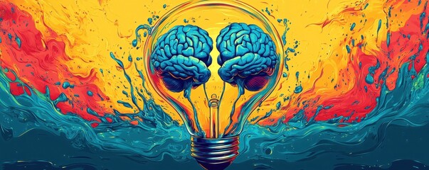 Creative concept image of a colorful bulb with two brains