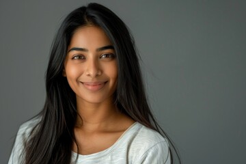 Obraz premium Girl Headshot. Advertisement concept of confident biracial girl in casual attire posing for camera