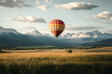 Obraz premium Hot Air Balloon over Majestic Mountains