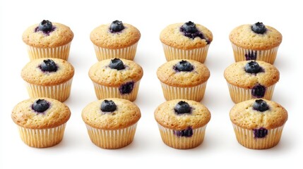 A bunch of blueberry muffins on a white background