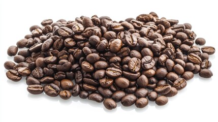 Fototapeta premium A pile of coffee beans on a white background