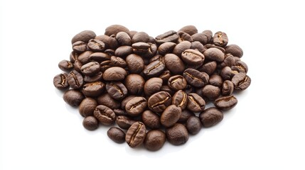 A pile of coffee beans in the shape of a heart