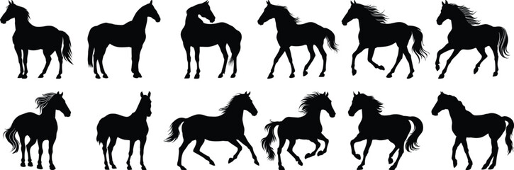 Horse silhouette set vector design big pack of animal illustration and icon