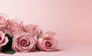 Fototapeta premium Elegant pink roses arranged on a soft pink background showcasing beauty and grace