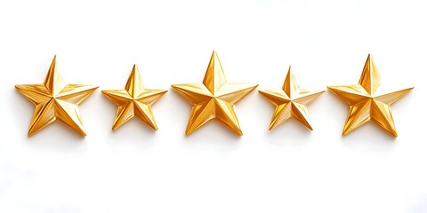 Five gold stars are lined up on a white background
