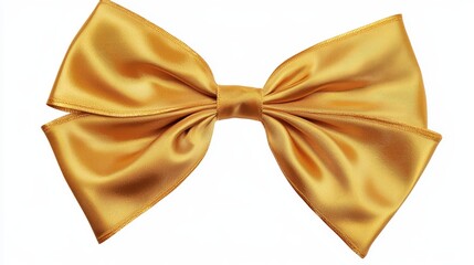 A gold bow tie on a white background