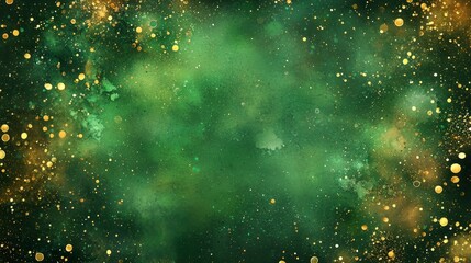 A green and gold background with a lot of gold dots