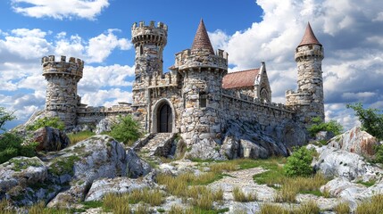 Obraz premium A castle on top of a rocky hillside under a cloudy sky