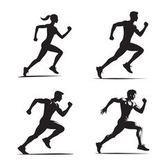 Running Pose Silhouette Vector Set - Athletic Movement Illustrations in Black and White