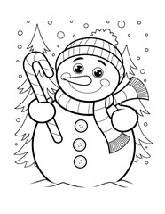 Cheerful Snowman Holding a Candy Cane and Wearing a Scarf