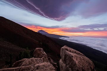 Colorful sunset with clouds at the top of Spain.