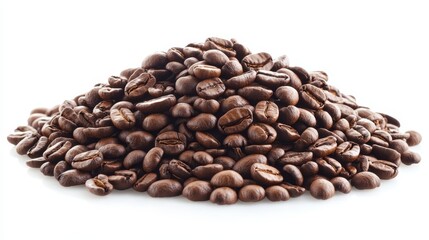 Fototapeta premium A pile of coffee beans on a white background