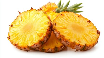 A pineapple cut in half on a white background