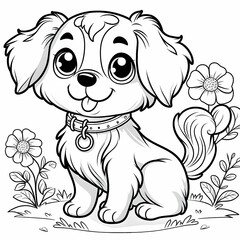 Fototapeta premium coloring page of a cute dog , coloring book page, clean line art, white background