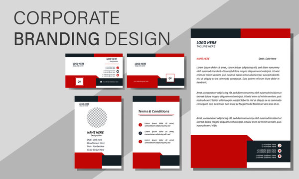 Creative, Premium Corporate identity template design. Realistic royal red and black Business Stationery for shop any business. Stationery and package for your brand. Vector illustration