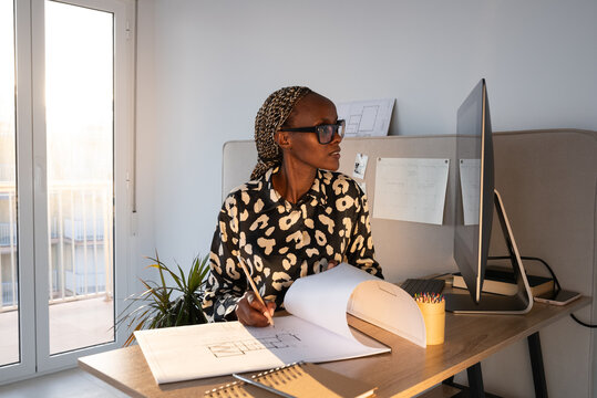  Focused architect working