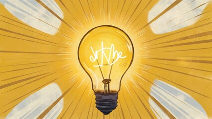 Bright Idea, Glowing Light Bulb with Sunburst Rays - Inspiration Concept Illustration