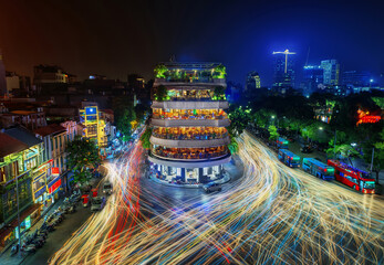Vibrant Night Traffic in Hanoi City Center, Vietnam