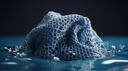 Abstract 3D Render: Intricate Lattice Structure Submerged in Dark Blue Water