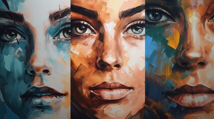 Abstract Triptych of Female Faces: A Modern Masterpiece