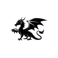 Obraz premium Illustration of a large winged dragon silhouette, Dragon silhouette vector illustration.