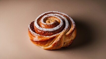 Fototapeta premium Golden-Brown Cinnamon Roll with Cream Cheese Frosting Center