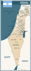 Israel Map Vector Vintage Dark Blue Beige - Customizable layered political map of Israel with administrative divisions for website, education, reports, news, politics, print, poster and wallpaper
