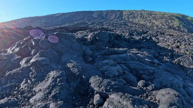 Hiking on Lava Flows Along Chain of Craters Road, Hawaii Volcanoes National Park in 4K. 
