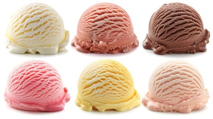 Obraz premium Ice Cream Scoops Isolated. Six Varieties of Sweet, Cold Desserts