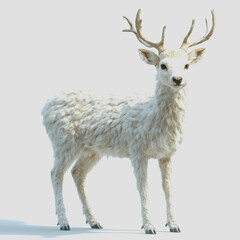 Fototapeta premium Beautiful White Fawn with Antlers Standing Gracefully on a Light Background Perfect for Wildlife Photography, Nature Themes, and Animal Illustrations